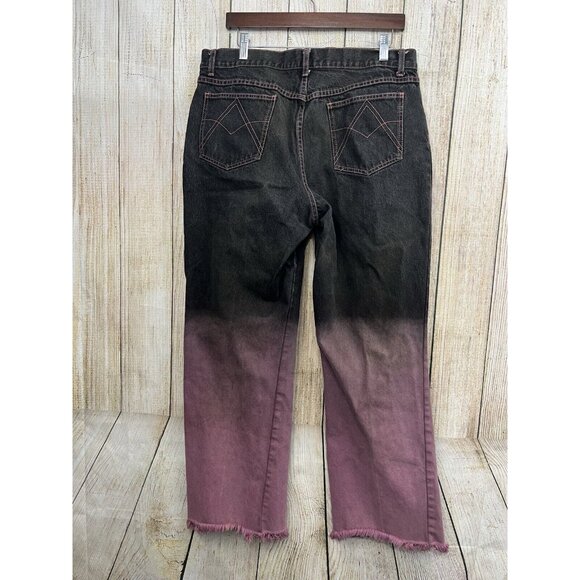 Vintage 90s Y2K Ombre Jeans Sz 16 Purple Black Wide Leg Jeans Fringe Hem Grunge - Picture 6 of 9